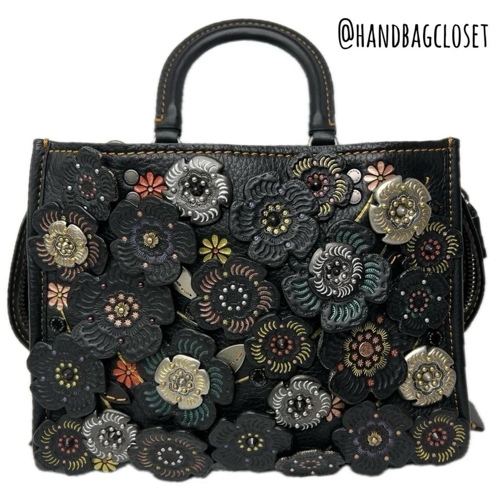 COACH 1941 TOOLED TEA ROSE TEAROSE WILLOW METAL AND LEATHER ROGUE 25 RARE BAG